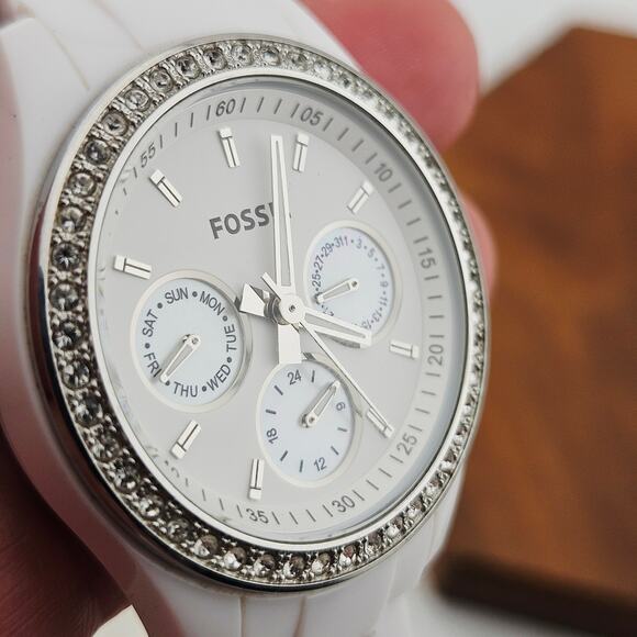Fossil Women's Stella Multidial Rhinestone Crystal Watch White Glitz ES-1967 - Picture 3 of 7